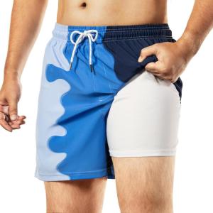 image:imageBRISIRA Mens Swim Trunks Bathing Suit 5 Inch Inseam Compression Liner Beach Swim Shorts Swimwear Quick Dry Zipper PocketBlue Gradient
