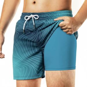 image:imageBRISIRA Mens Swim Trunks Bathing Suit 5 Inch Inseam Compression Liner Beach Swim Shorts Swimwear Quick Dry Zipper PocketBluegradient Stripes