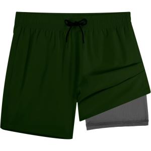 image:imageBRISIRA Mens Swim Trunks 5 Inch Quick Dry Bathing Suit with Compression Liner Beach Swimsuit Board Shorts PocketsArmy Green
