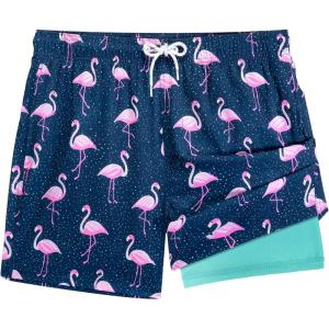 image:imageBRISIRA Mens Swim Trunks 5 Inch Quick Dry Bathing Suit with Compression Liner Beach Swimsuit Board Shorts PocketsBlue Flamingo