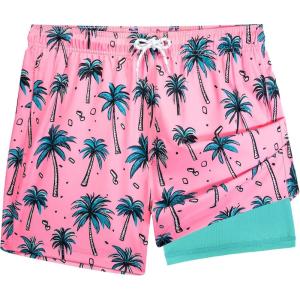 image:imageBRISIRA Mens Swim Trunks 5 Inch Quick Dry Bathing Suit with Compression Liner Beach Swimsuit Board Shorts PocketsPink Coconuttree