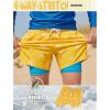 image:imageBRISIRA Boys Swim Trunks with Printed Compression Liner 516Y Bathing Suit Swim Shorts Swimsuit AntiChafe Youth Kids TeenYellow Moonblue Geometric