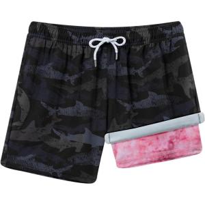 image:imageBRISIRA Boys Swim Trunks with Printed Compression Liner 516Y Bathing Suit Swim Shorts Swimsuit AntiChafe Youth Kids TeenBlackpink Shark Totem
