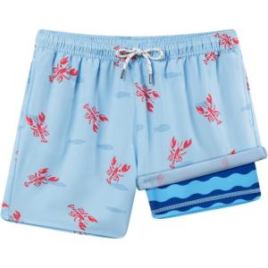 image:imageBRISIRA Boys Swim Trunks with Printed Compression Liner 516Y Bathing Suit Swim Shorts Swimsuit AntiChafe Youth Kids TeenBlue Lobsternavy Wave