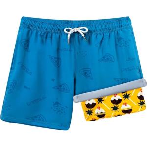 image:imageBRISIRA Boys Swim Trunks with Printed Compression Liner 516Y Bathing Suit Swim Shorts Swimsuit AntiChafe Youth Kids TeenBlue Pizzayellow Ice Cream