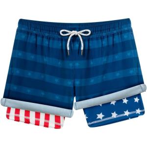 image:imageBRISIRA Boys Swim Trunks with Printed Compression Liner 516Y Bathing Suit Swim Shorts Swimsuit AntiChafe Youth Kids TeenNavy American Flag