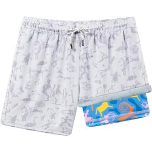 image:imageBRISIRA Boys Swim Trunks with Printed Compression Liner 516Y Bathing Suit Swim Shorts Swimsuit AntiChafe Youth Kids TeenWhiteblue Totem