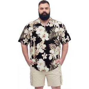 image:imageBRISIRA Big and Tall Hawaiian Shirts for Men Beach Aloha Tropical Floral Cuban Button Down Summer Casual Vacation Shirt L6XLBlack White Floral