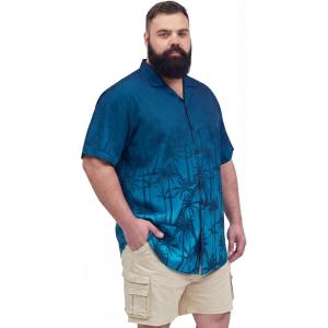 image:imageBRISIRA Big and Tall Hawaiian Shirts for Men Beach Aloha Tropical Floral Cuban Button Down Summer Casual Vacation Shirt L6XLBlue Gradient Palm