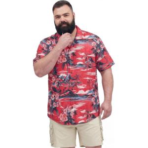 image:imageBRISIRA Big and Tall Hawaiian Shirts for Men Beach Aloha Tropical Floral Cuban Button Down Summer Casual Vacation Shirt L6XLRed Island