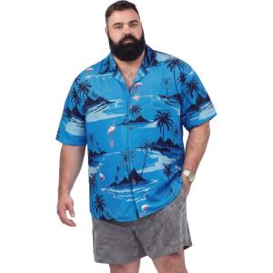 image:imageBRISIRA Big and Tall Hawaiian Shirts for Men Beach Tropical Floral Camp Collar Button Down Summer Aloha Vacation Shirt L6XLBlue Beach