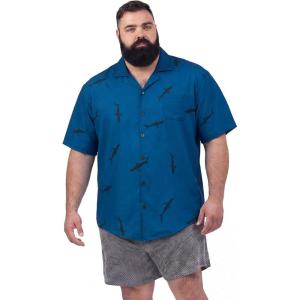 image:imageBRISIRA Big and Tall Hawaiian Shirts for Men Beach Tropical Floral Camp Collar Button Down Summer Aloha Vacation Shirt L6XLBlue Shark