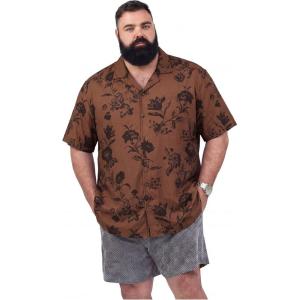 image:imageBRISIRA Big and Tall Hawaiian Shirts for Men Beach Tropical Floral Camp Collar Button Down Summer Aloha Vacation Shirt L6XLBrown Floral
