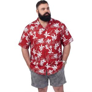 image:imageBRISIRA Big and Tall Hawaiian Shirts for Men Beach Tropical Floral Camp Collar Button Down Summer Aloha Vacation Shirt L6XLRed Floral 01