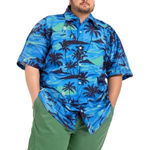 image:imageBRISIRA Big and Tall Hawaiian Shirts for Men Button Down Short Sleeves Beach Tropical ShirtBlue Palm Tree