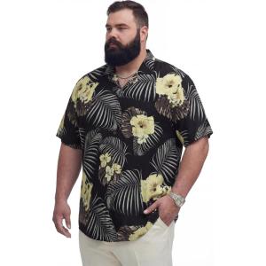 image:imageBRISIRA Big and Tall Mens Hawaiian Shirt  Short Sleeve Beach Aloha Tropical Cuban Button Down Casual Vacation Shirt L6XLBlack Yellow Flower