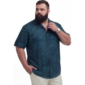 image:imageBRISIRA Big and Tall Mens Hawaiian Shirt  Short Sleeve Beach Aloha Tropical Cuban Button Down Casual Vacation Shirt L6XLBlue Green Floral