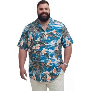 image:imageBRISIRA Big and Tall Mens Hawaiian Shirt  Short Sleeve Beach Aloha Tropical Cuban Button Down Casual Vacation Shirt L6XLBlue Island