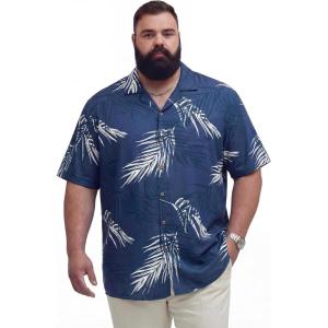image:imageBRISIRA Big and Tall Mens Hawaiian Shirt  Short Sleeve Beach Aloha Tropical Cuban Button Down Casual Vacation Shirt L6XLNavy Blue Leaves