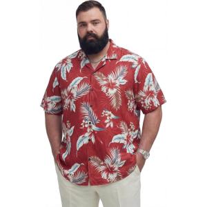 image:imageBRISIRA Big and Tall Mens Hawaiian Shirt  Short Sleeve Beach Aloha Tropical Cuban Button Down Casual Vacation Shirt L6XLRed Hibiscus