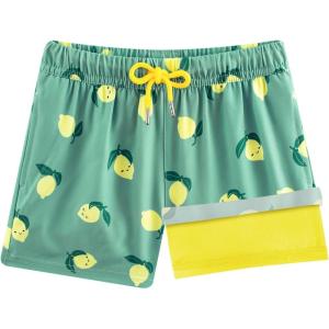image:imageBRISIRA Boys Swim Trunks with Compression Liner 516 Years Youth Bathing Suit Quick Dry Swim Shorts AntiChafe PocketGreen Smileylemon