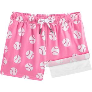 image:imageBRISIRA Boys Swim Trunks with Compression Liner 516 Years Youth Bathing Suit Quick Dry Swim Shorts AntiChafe PocketHotpink Baseball