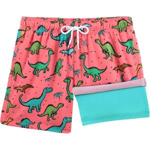 image:imageBRISIRA Boys Swim Trunks with Compression Liner 516 Years Youth Bathing Suit Quick Dry Swim Shorts AntiChafe PocketPink Dinosaur