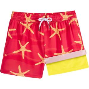image:imageBRISIRA Boys Swim Trunks with Compression Liner 516 Years Youth Bathing Suit Quick Dry Swim Shorts AntiChafe PocketRed Yellowstarfish