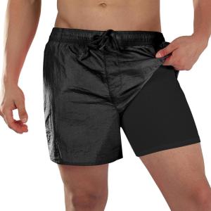 image:imageBRISIRA Mens Swim Trunks Neon 5 Bathing Suit Compression Liner Nylon Swim Shorts Beach Swimsuit Swimwear Quick Dry PocketsBlack