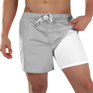 image:imageBRISIRA Mens Swim Trunks Neon 5 Bathing Suit Compression Liner Nylon Swim Shorts Beach Swimsuit Swimwear Quick Dry PocketsGrey