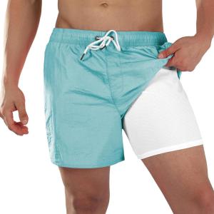 image:imageBRISIRA Mens Swim Trunks Neon 5 Bathing Suit Compression Liner Nylon Swim Shorts Beach Swimsuit Swimwear Quick Dry PocketsGreyblue