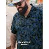 image:imageBRISIRA Big and Tall Hawaiian Shirts for Men 100 Cotton Casual Summer Short Sleeve Beach Vacation Aloha Button Down ShirtBlack Blue Floral