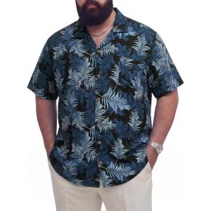 image:imageBRISIRA Big and Tall Hawaiian Shirts for Men 100 Cotton Casual Summer Beach Short Sleeve Vacation Aloha Button Down ShirtBlack Blue Leaf