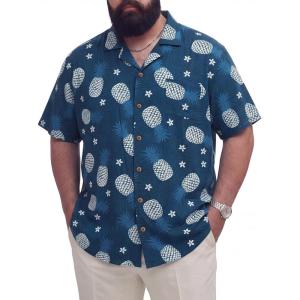 image:imageBRISIRA Big and Tall Hawaiian Shirts for Men 100 Cotton Casual Summer Beach Short Sleeve Vacation Aloha Button Down ShirtBlue Pineapple