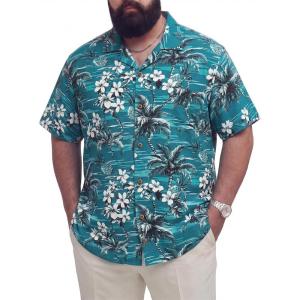 image:imageBRISIRA Big and Tall Hawaiian Shirts for Men 100 Cotton Casual Summer Beach Short Sleeve Vacation Aloha Button Down ShirtBlue Retro Hawaiian