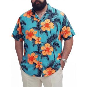 image:imageBRISIRA Big and Tall Hawaiian Shirts for Men 100 Cotton Casual Summer Beach Short Sleeve Vacation Aloha Button Down ShirtBlue Yellow Flower