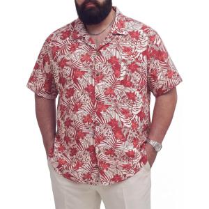 image:imageBRISIRA Big and Tall Hawaiian Shirts for Men 100 Cotton Casual Summer Beach Short Sleeve Vacation Aloha Button Down ShirtRed White Leaf