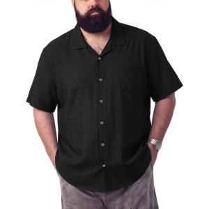 image:imageBRISIRA Big and Tall Hawaiian Shirts for Men 100 Cotton Casual Summer Short Sleeve Beach Vacation Aloha Button Down ShirtBlack