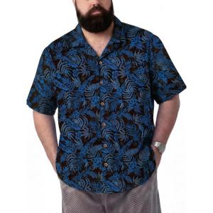 image:imageBRISIRA Big and Tall Hawaiian Shirts for Men 100 Cotton Casual Summer Short Sleeve Beach Vacation Aloha Button Down ShirtBlack Blue Floral