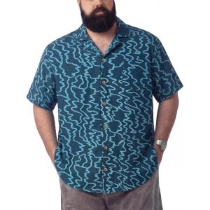 image:imageBRISIRA Big and Tall Hawaiian Shirts for Men 100 Cotton Casual Summer Short Sleeve Beach Vacation Aloha Button Down ShirtBlue Wavy