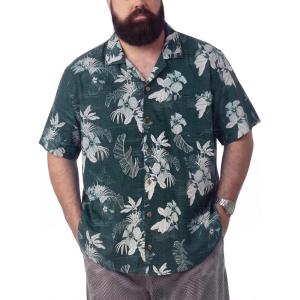 image:imageBRISIRA Big and Tall Hawaiian Shirts for Men 100 Cotton Casual Summer Short Sleeve Beach Vacation Aloha Button Down ShirtGreen Flower
