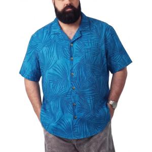 image:imageBRISIRA Big and Tall Hawaiian Shirts for Men 100 Cotton Casual Summer Short Sleeve Beach Vacation Aloha Button Down ShirtLight Blue Leaf