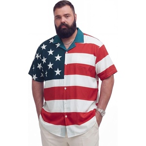 image:imageBRISIRA Big and Tall 4th of July Shirts for Men American Flag Hawaiian Shirt Patriotic USA Short Sleeve Button Down Beach TopRed White and Blue Hawaiian 02