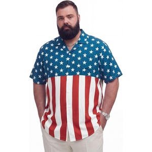 image:imageBRISIRA Big and Tall 4th of July Shirts for Men American Flag Hawaiian Shirt Patriotic USA Short Sleeve Button Down Beach TopRed White and Blue Hawaiian 01