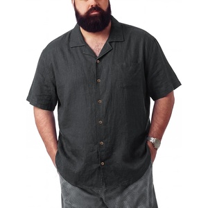 image:imageBRISIRA Big and Tall Linen Shirts for Men Cotton Hawaiian Shirts Short Sleeve Button Down Casual Summer Beach Vacation TopsGray