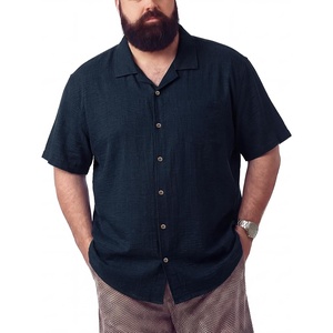 image:imageBRISIRA Big and Tall Linen Shirts for Men Cotton Hawaiian Shirts Short Sleeve Button Down Casual Summer Beach Vacation TopsNavy Blue