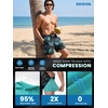 image:imageBRISIRA Mens Swim Trunks Swim Shorts 7 inch Compression Liner Bathing Suit Beach Shorts Swimwear Stretch Quick Dry PocketsBlack Blue Leaf