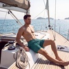 image:imageBRISIRA Mens Swim Trunks Swim Shorts 7 inch Compression Liner Bathing Suit Beach Shorts Swimwear Stretch Quick Dry PocketsBlue Gradient Stripes