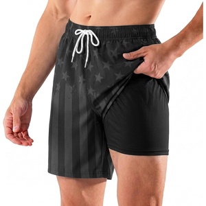 image:imageBRISIRA Mens Swim Trunks Swim Shorts 7 inch Compression Liner Bathing Suit Beach Shorts Swimwear Stretch Quick Dry PocketsBlack  Gray Usa Flag