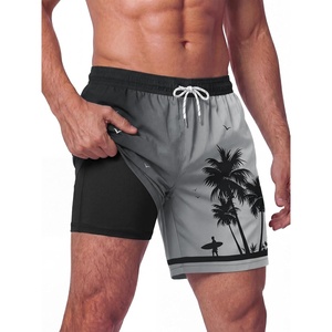 image:imageBRISIRA Mens Swim Trunks Swim Shorts 7 inch Compression Liner Bathing Suit Beach Shorts Swimwear Stretch Quick Dry PocketsBlack Gradient Coconuttree